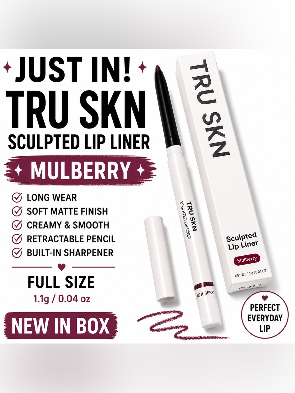 NEW WITH BOX – TRU SKN Sculpted Lip Liner in Mulberry